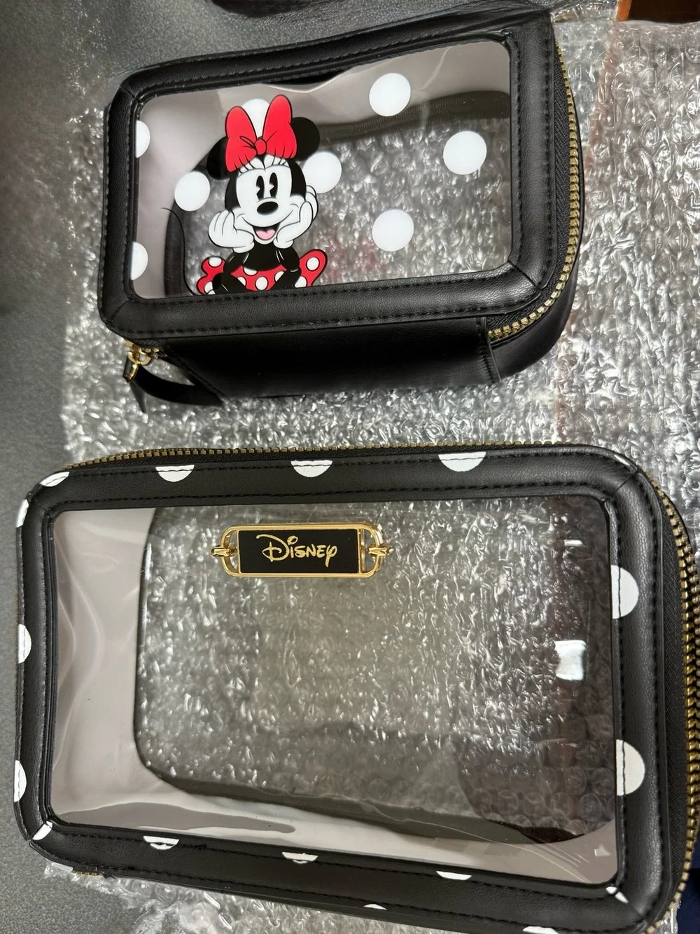 Primark x Disney Minnie Mouse Clear and Faux Leather 2 pc Travel Bag Set *NWT